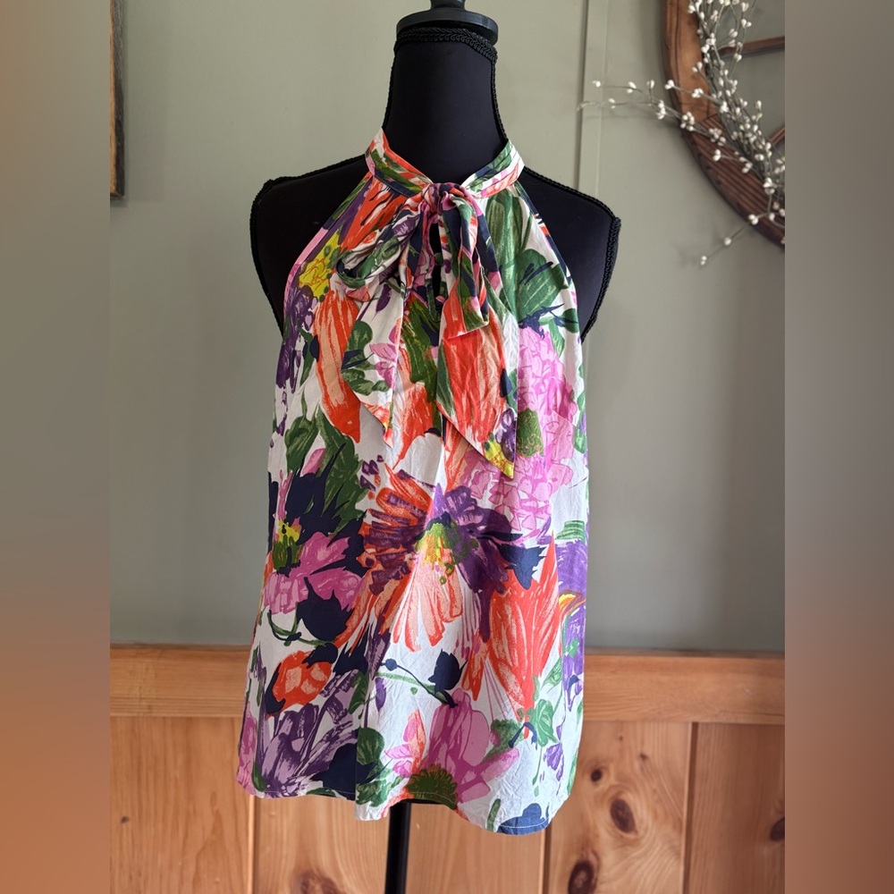 J. Crew Floral Halter Tie Neck Top 100% Silk size 4